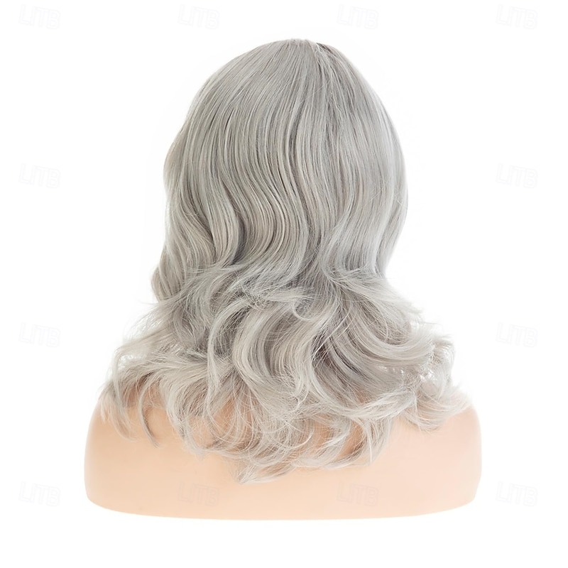 Short Grey Bob Wig for White Women Shoudler Length Natural Wavy Bob Wig Heat Resistant Synthetic Hair Wig for Daily Party4