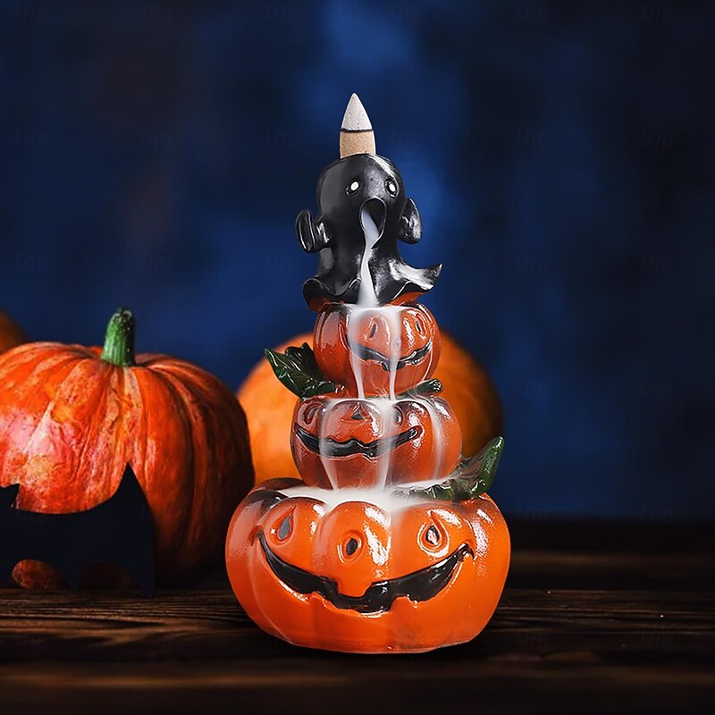 Ghost Pumpkin Incense Burner Holder, Halloween Reflux Waterfall Cone Incense Holder, Resin Incense Burner for Halloween2