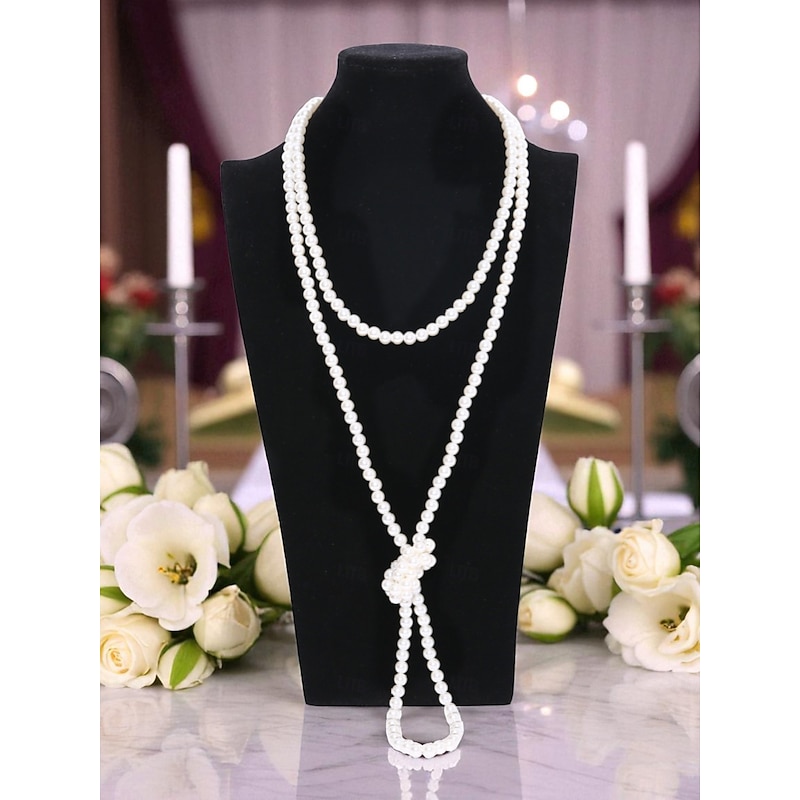 Women's Long Faux Pearl Necklace - 1920s Flapper Style Layered Jewelry for Gatsby Parties and Vintage Themed Events3