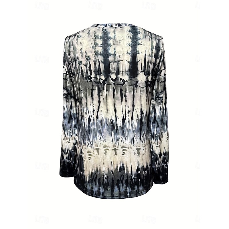 Women's T Shirt Graphic Tie Dye Abstract Vintage Stylish Classic Long Sleeve V Neck Regular Tops Daily Print Navy Blue Spring Fall Winter3