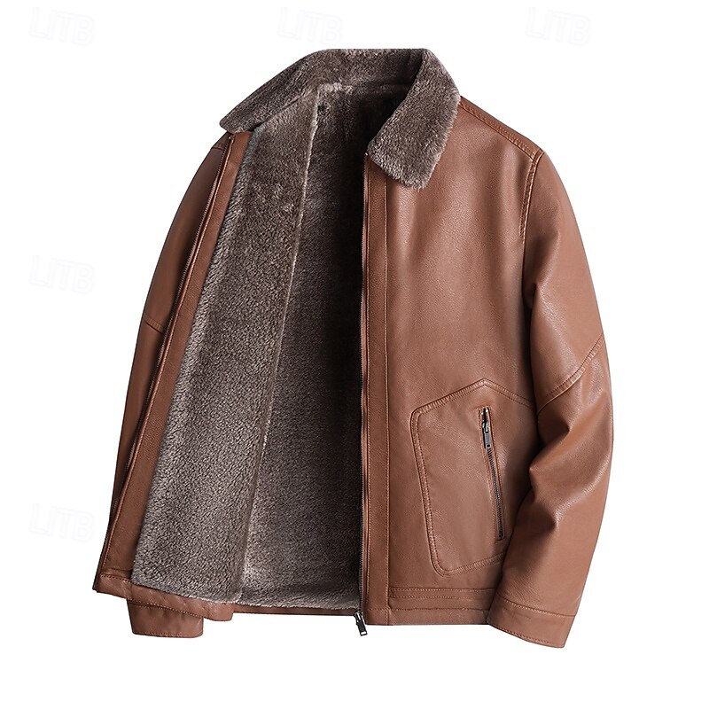 Men's Jacket Casual Jacket Outdoor Vacation Warm Zipper Pocket Fall Winter Plain Fashion Streetwear Standing Collar Regular Black Brown Coffee Jacket3