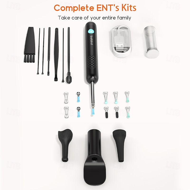 BEBIRD R1Pro Ear Wax Removal Ear Cleaner with Camera Ear Scope Wax Remove Ear Pick with Ear Otoscope Tweezers Visual Dropper Cleaning Kit Ear/Nose/Throat Examination Tool with Light for Family3
