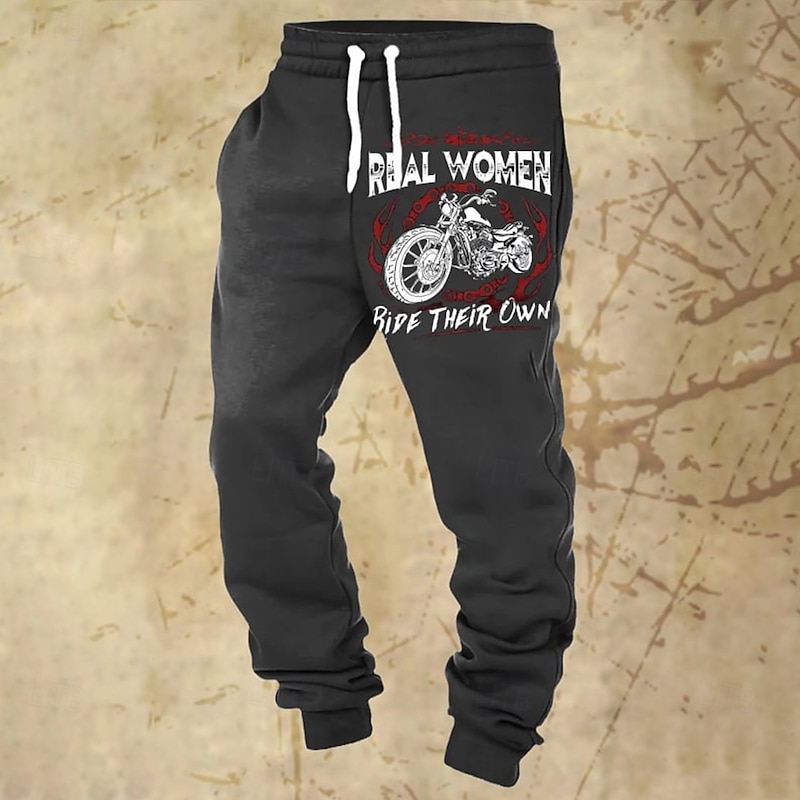 Men's Motorcycle Letter Print Sweatpants Joggers Trousers Mid Waist Drawstring Elastic Waist Vintage Retro Jogging Streetwear Workout Athletic Sweatpants with Pockets Spring Fall 3D Print Black 1