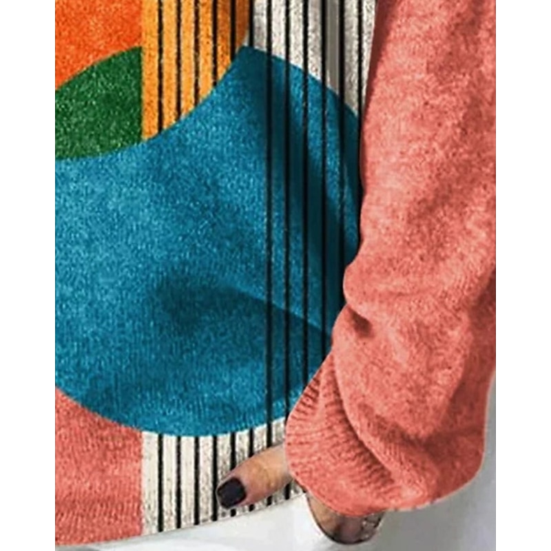 Women's Sweater Fashion Color Block Ribbed V Neck Knitted Long Sleeve Regular Tops Knit Holiday Going out Weekend Orange Winter2