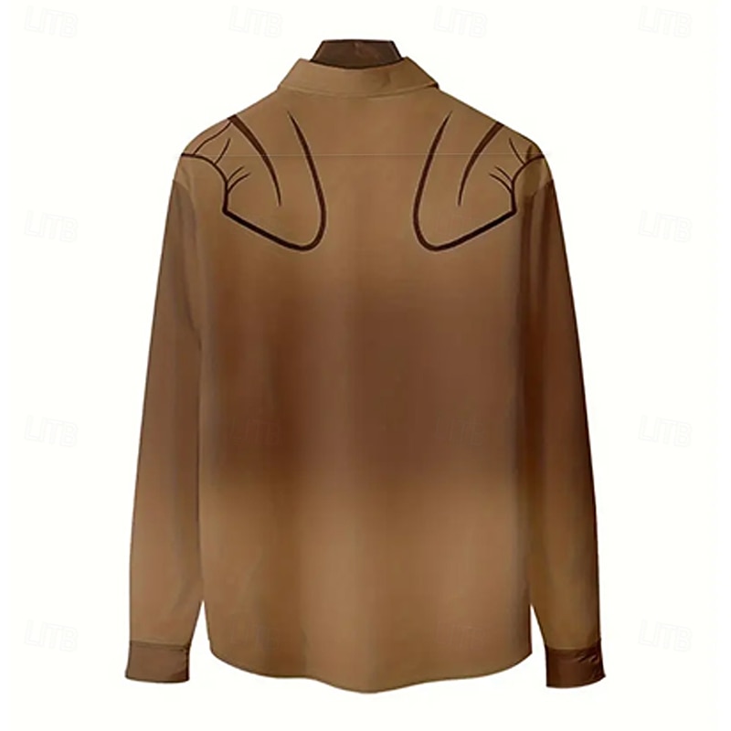 Men's Gradient Color Shirt Western Shirt Cowboy Shirt Long Sleeve Vintage Retro Outdoor Casual WorkWear Spring Fall Turndown Front Two Pockets Linen Like Shirt Button Up Shirts Brown2