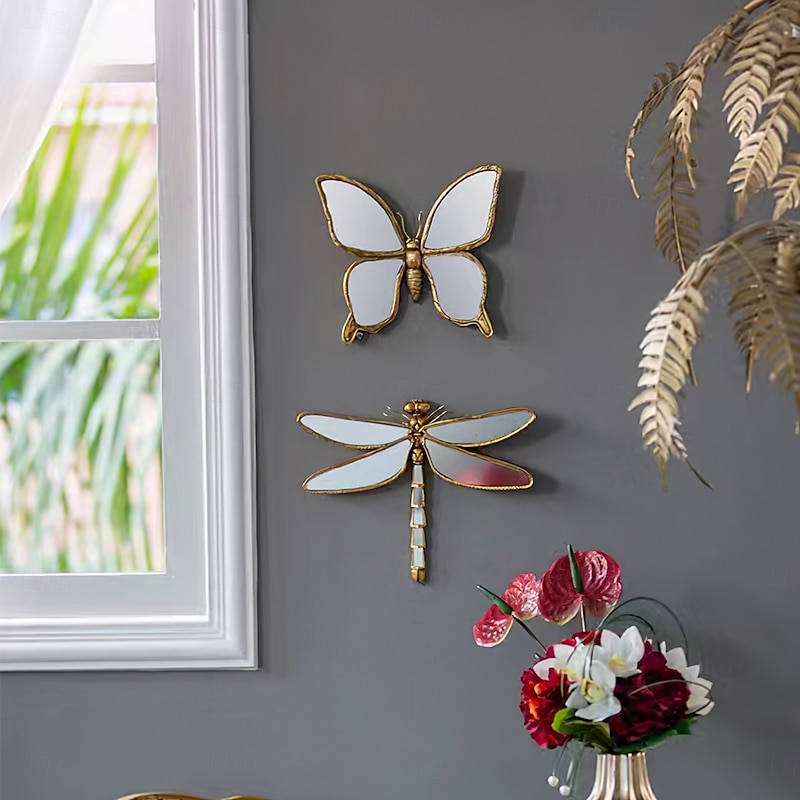 Vintage Distressed Resin Butterfly & Dragonfly Wall Hangings – Creative Living Room Background Wall Decor & Home Art Crafts