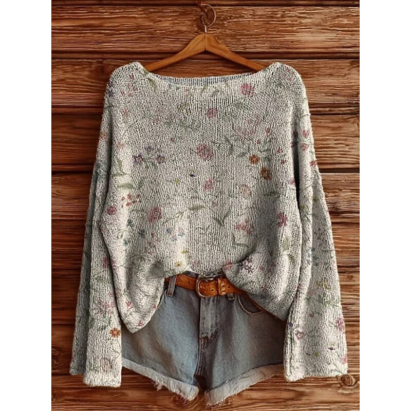 Women's Sweater Casual Soft Geometric Color Block Stylish Modern Long Sleeve Crew Neck Regular Tops Daily Holiday Print Blue Purple Khaki Light Blue Spring Fall Winter2