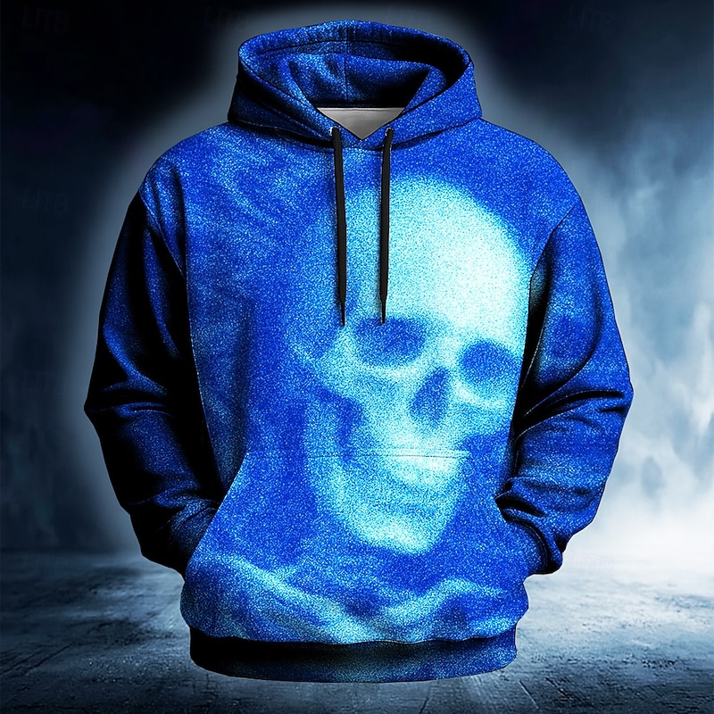 Halloween Men's Ghost 3D Hoodie Sweatshirt Punk Exaggerated Long Sleeve Crew Neck Club Streetwear Red Blue Drawstring Fall Winter Designer4