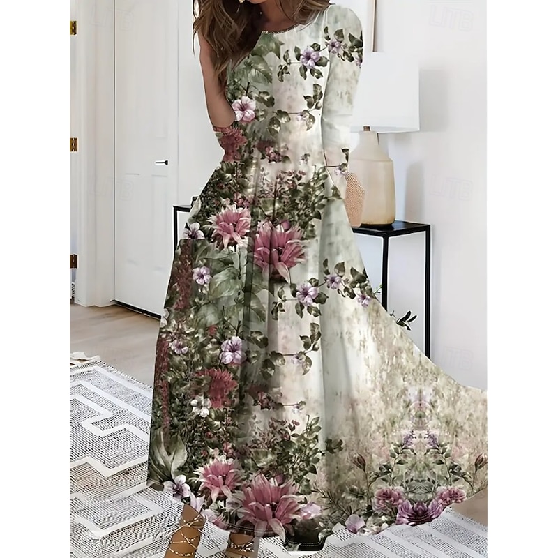 Easter Women's Maxi Dress A Line Dress Fit And Flare Dress Vacation Casual Boho Party Daily Going out Regular Fit Floral Graphic Polka Dot Sleeveless Crew Neck Beige Summer Spring Fall Winter