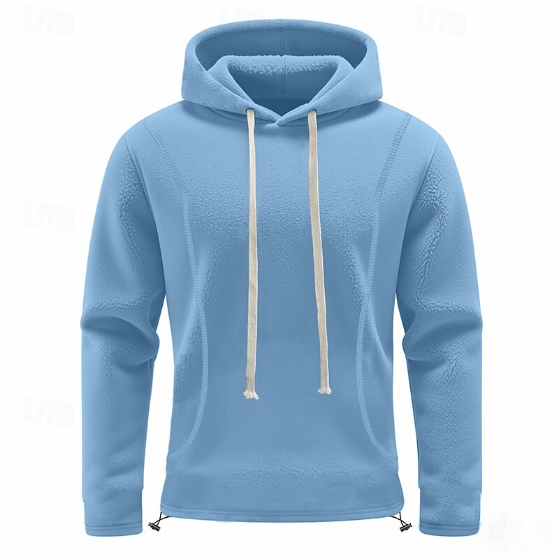 Men's Hoodie Polar Fleece Black Army Green Khaki Dark Gray Light Blue Hooded Plain Drawstring Sports & Outdoor Daily Holiday Polyester Streetwear Basic Casual Fall Winter Clothing Apparel Hoodies3