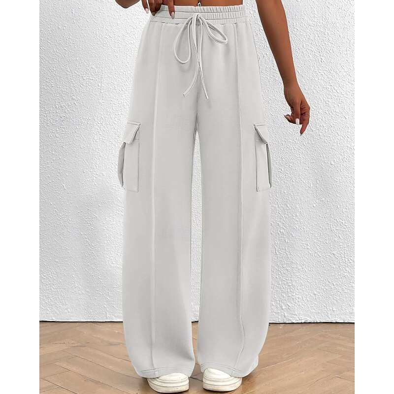 Women's Cargo Pants Slacks Streetwear Casual Full Length Natural Plain Pocket Elastic Drawstring Design Comfortable Street Holiday Daily Wear claret Dark-Gray Navy Apricot Fall Regular Fit2