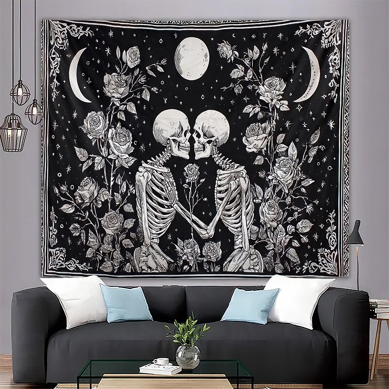 Halloween Tapestry Wall Hangings Skeleton Dark Punk Gothic Style Party Living Room Shooting Backgrounds Home Decor4