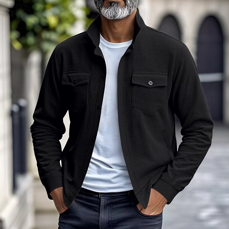 Men's Lightweight Jacket Corduroy Jacket Casual Jacket Vacation Daily Breathable Pocket Spring Fall Plain Fashion Classic Lapel Regular Black Brown Light Grey Army Green Apricot Jacket2