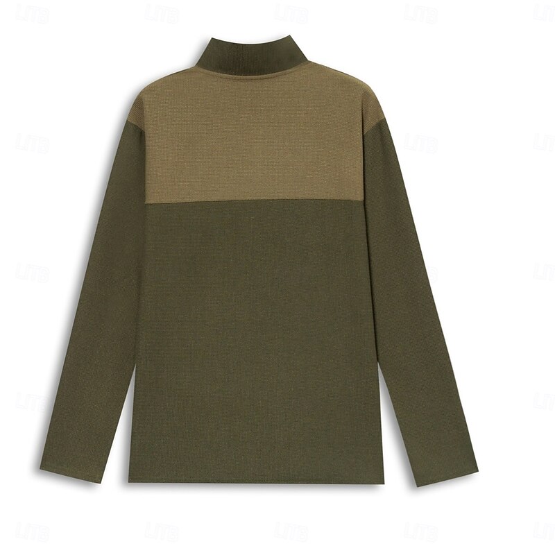 Men's Waffle Shirt T Shirt Zip Half Shirt Tee Top Long Sleeve Quarter Zip Fall Spring &  Fall Color Block Textured Fashion Designer Basic Patchwork Color Block Vacation Street Casual Black Coffee Gray3