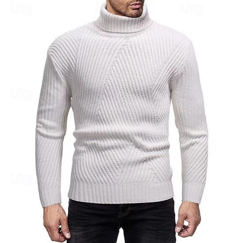 Men's Sweater Pullover Sweater Jumper Ribbed Knit Regular Tops Knitted Slim Fit Plain Turtleneck Knitwear Contemporary Casual Daily Wear Clothing Apparel Fall Black White S M L4