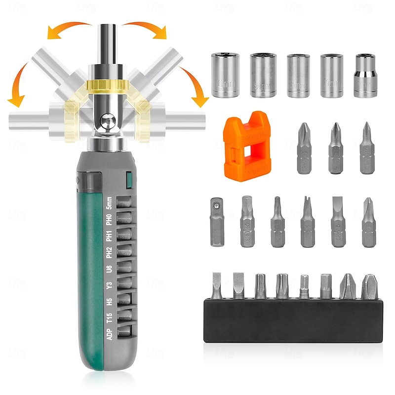 Ratcheting screwdriver set Tool Kit 14-in-1 Screw Driver Set Kit Multi Screwdriver with Magnetic Tip, 180 Degree Adjustable Angle Screwdriver Set Repair Tool