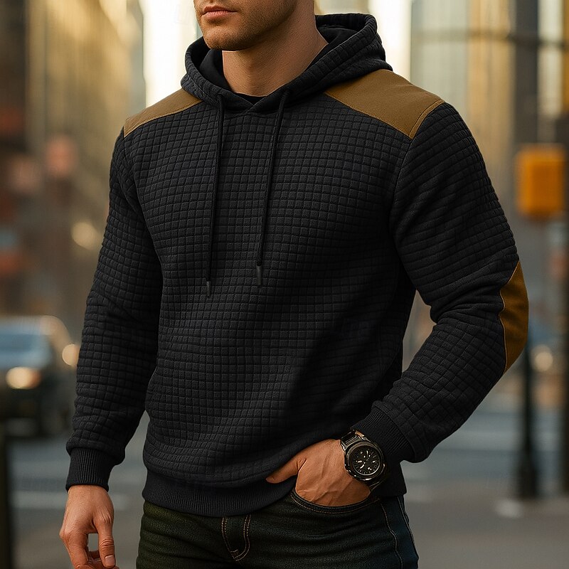 Men's Hoodie Waffle Hoodies Pullover Hoodie Sweatshirt Apricot Black Army Green Light Grey Hooded Plain Patchwork Color Block Sports & Outdoor Casual Daily Streetwear Cool Sportswear Spring &  Fall4