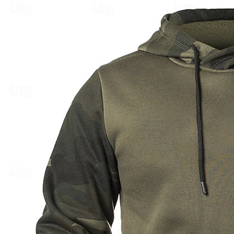 Men's Hoodie Pullover Hoodie Sweatshirt Camo Hoodie Black Army Green Khaki Hooded Camouflage Patchwork Color Block Sports & Outdoor Casual Daily Streetwear Cool Sportswear Fall & Winter Clothing4