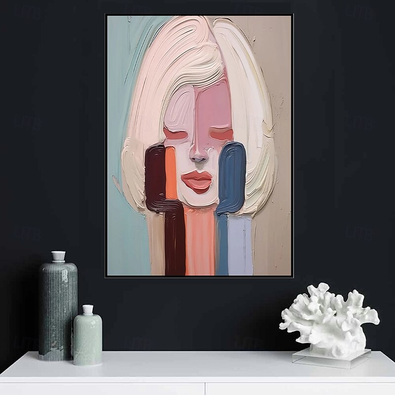 Handmade Oil Paintings Canvas Wall Art Decoration Modern Cream Style Abstract Hair Salons Women's Decorative Paintings for Home Decor Rolled Frameless Unstretched Painting4