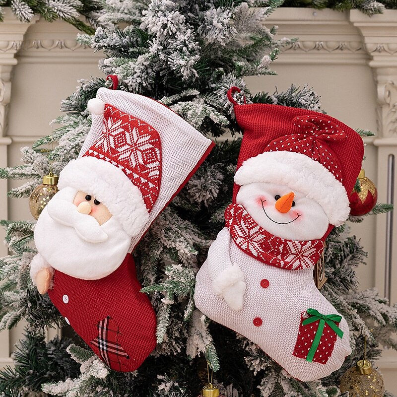 Christmas Stocking Luxury Knitted Santa Claus Holiday Sock Large Snowman Gift Bag for Christmas Presents Home Fireplace Festive Party Seasonal Decoration Accessory3