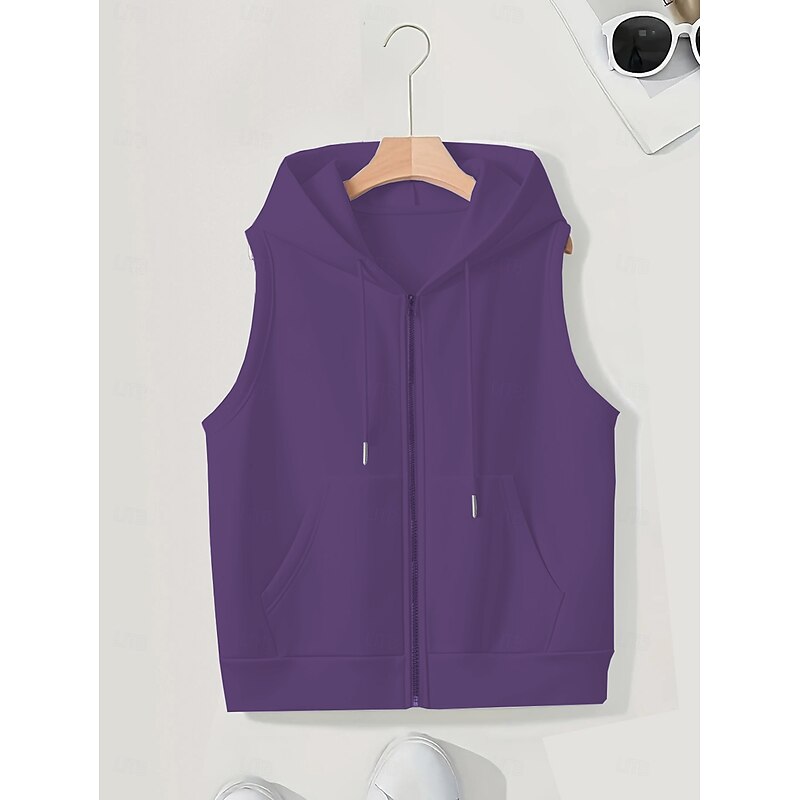 Women's Pullover Sweatshirt Zip Up Hoodies Santa Claus Plain Classic Casual Sleeveless Hooded Regular Tops Home Dailywear Holiday Front Pocket Black White Purple Dark Blue Winter4
