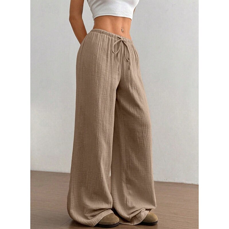 Women's Straight Chino Full Length Medium Waist Camel Wine Apricot Black Summer3