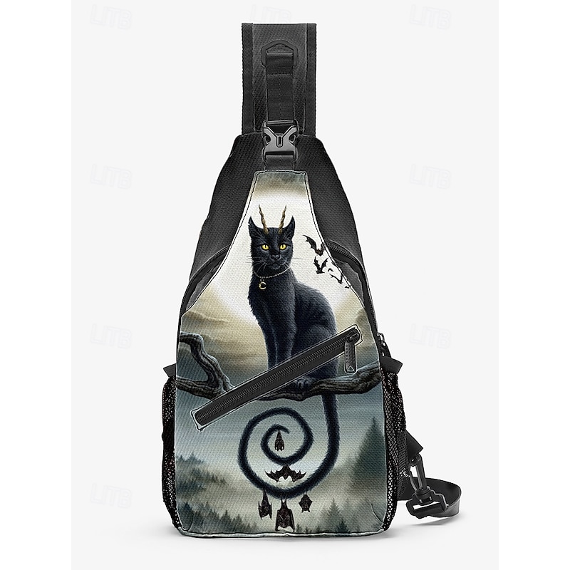 Men's Halloween Skull Design Crossbody Sling Bag By Sarah Richter– Vintage-Inspired Skull with Orange Accents, Unique Art for Halloween Parties, Festivals, and Casual Outfits