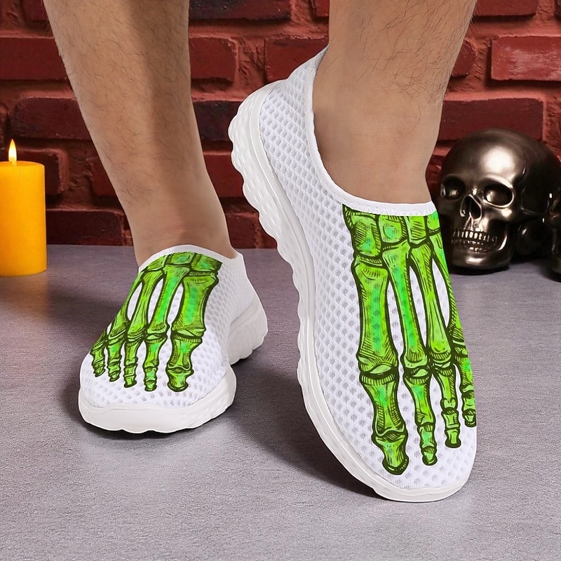 Men's Flyknit Slip-On Sneakers with 3D Skeleton Foot Print – Lightweight Breathable Casual Shoes for Halloween Parties & Cosplay4