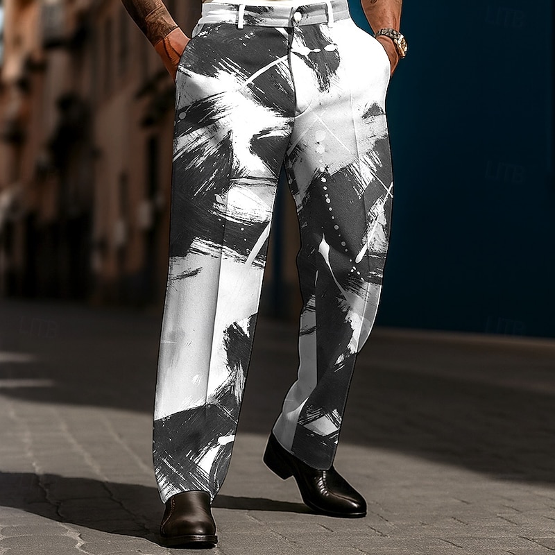 Men's Geometric Gradient Color Abstract Art Dress Pants Trousers Suit Pants Mid Waist Casual Holiday Streetwear Relaxed Fit Flat Front Dress Pants with Side Pockets Spring Fall 3D Print White Blue4