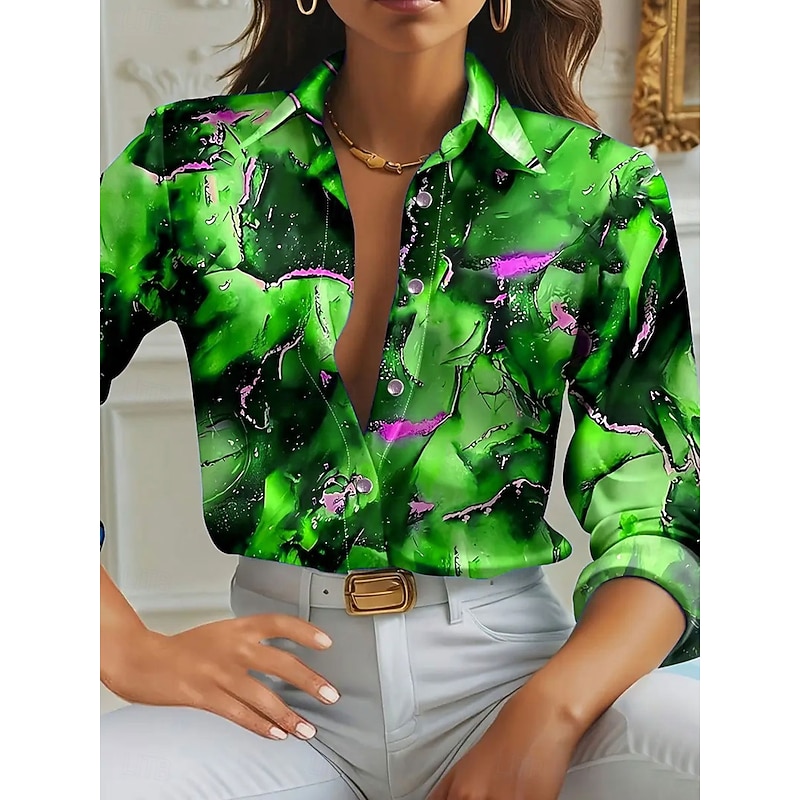 Women's Shirt Work Shirt Geometric Marble Elegant Stylish Modern Long Sleeve Shirt Collar Regular Tops Work Party Evening Wear Daily Glitter Blue Purple Green Gray Spring, Fall, Winter, Summer3