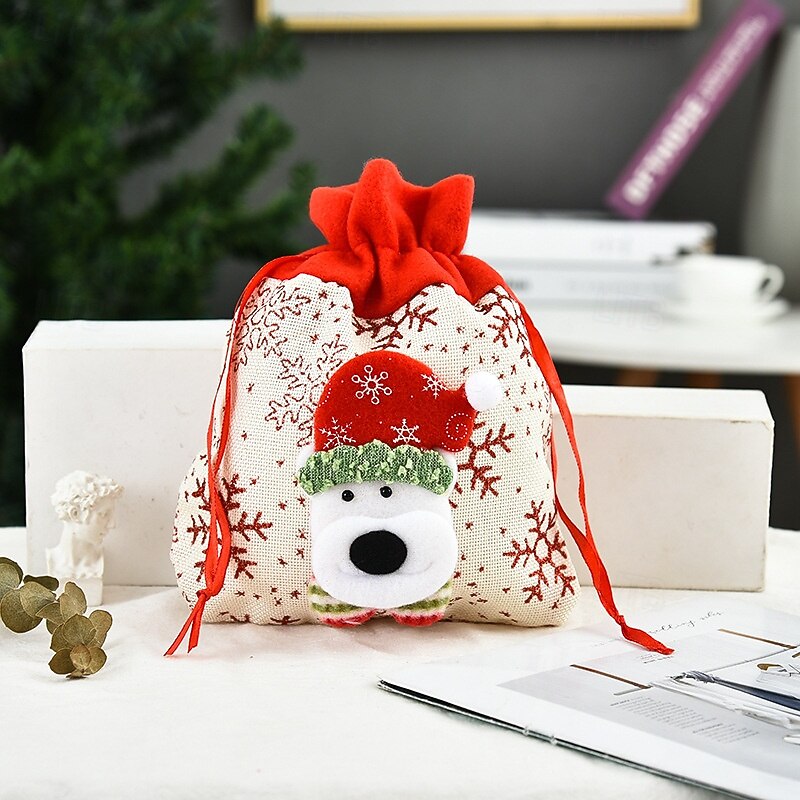 Christmas Gift Tote Bag Holiday Gift Bag with Apple Print, Festive Xmas Decoration, Reusable Present Bag3