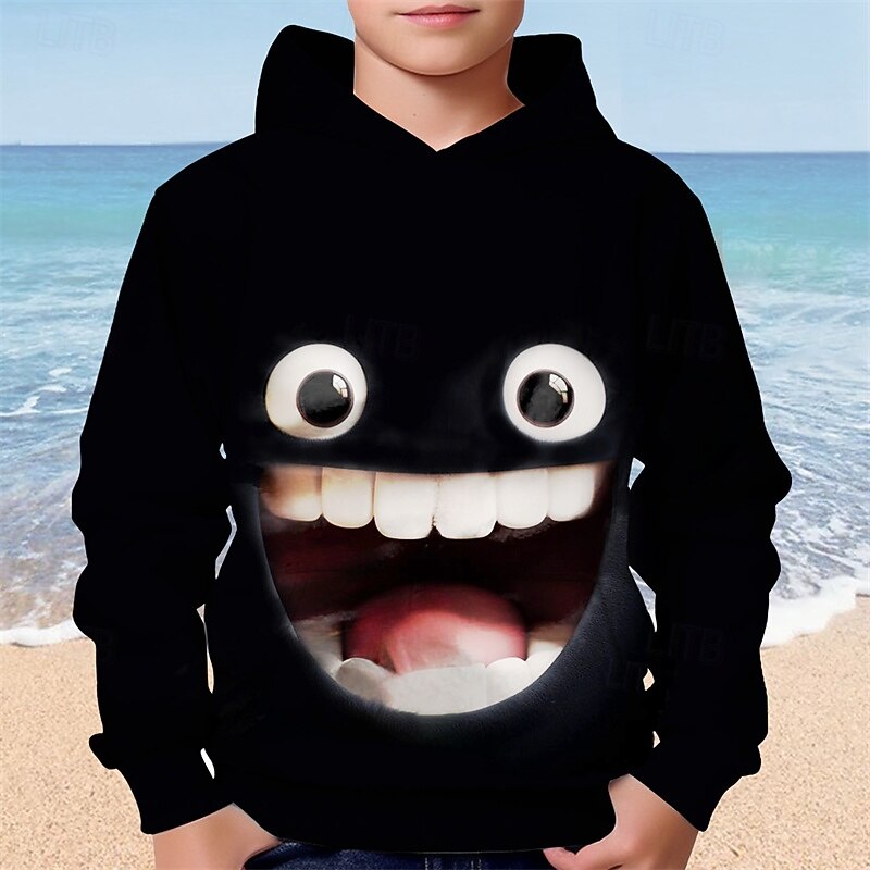 Boys Cartoon Funny Smile Face Hoodie  Long Sleeve 3D Print Fall Winter Fashion Streetwear Kids 4-12 Years Hooded Outdoor Casual Daily Regular Fit2