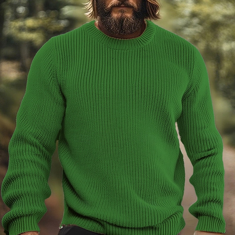 Men's Pullover Sweater Jumper Knit Sweater Ribbed Knit Regular Tops Knitted Plain Crew Neck Fashion Basic Vacation Daily Wear Clothing Apparel Fall Winter Black White S M L3