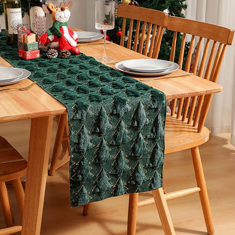 Christmas Table Runner Table Flag with 3D Quilted Sequins Embroidery - Holiday Table Runner for Dining Decor, Xmas Party & Mall Display