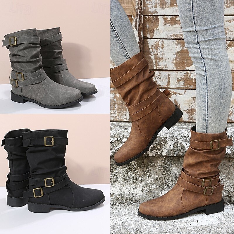 Winter Middle Tube PU Leather Knight Boots For Women Cross-Border Slope Heel Martin Boots2