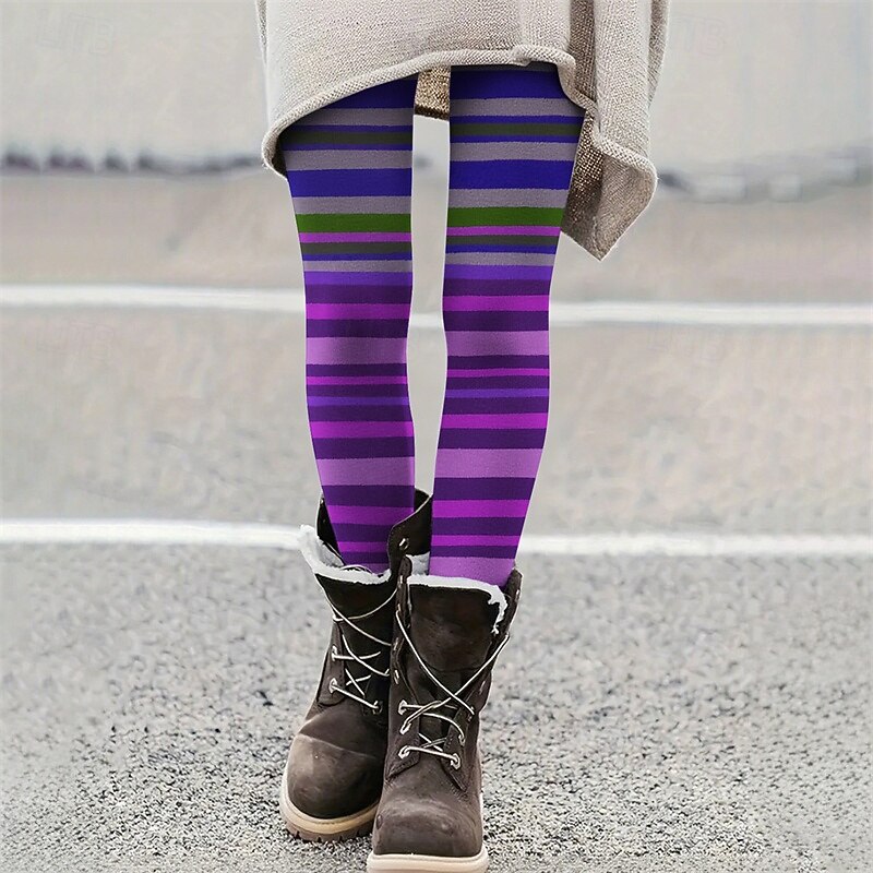 Women's Pants Trousers Leggings Cozy Leggings Streetwear Casual Full Length High Waist Stripe Elastic Waist Print Breathability Comfortable Stretchy Vacation Street Daily Wear Yellow Blue Purple3