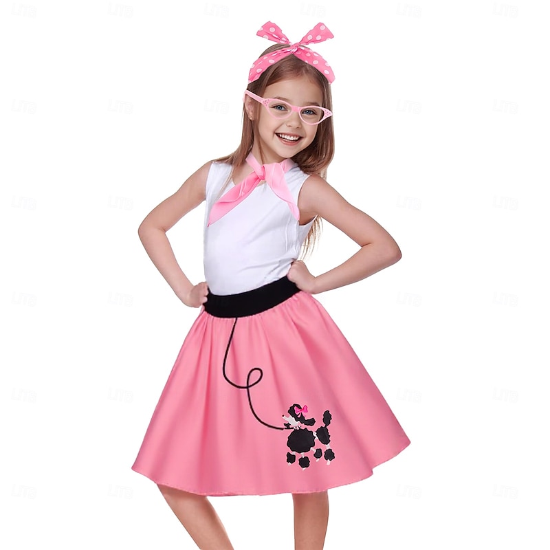 Retro Vintage 1950s Grease Outfits Dress Outfits Poodle Skirts Printing Fancy Dress Girls' Carnival Masquerade Performance Party Kid's Dress4