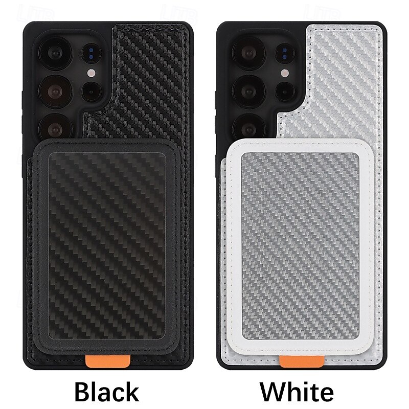 Phone Case For Samsung Galaxy S25 S25 Edge S24 Ultra Plus S24 FE Back Cover Magnetic Kickstand Card Slot Retro Carbon Fiber