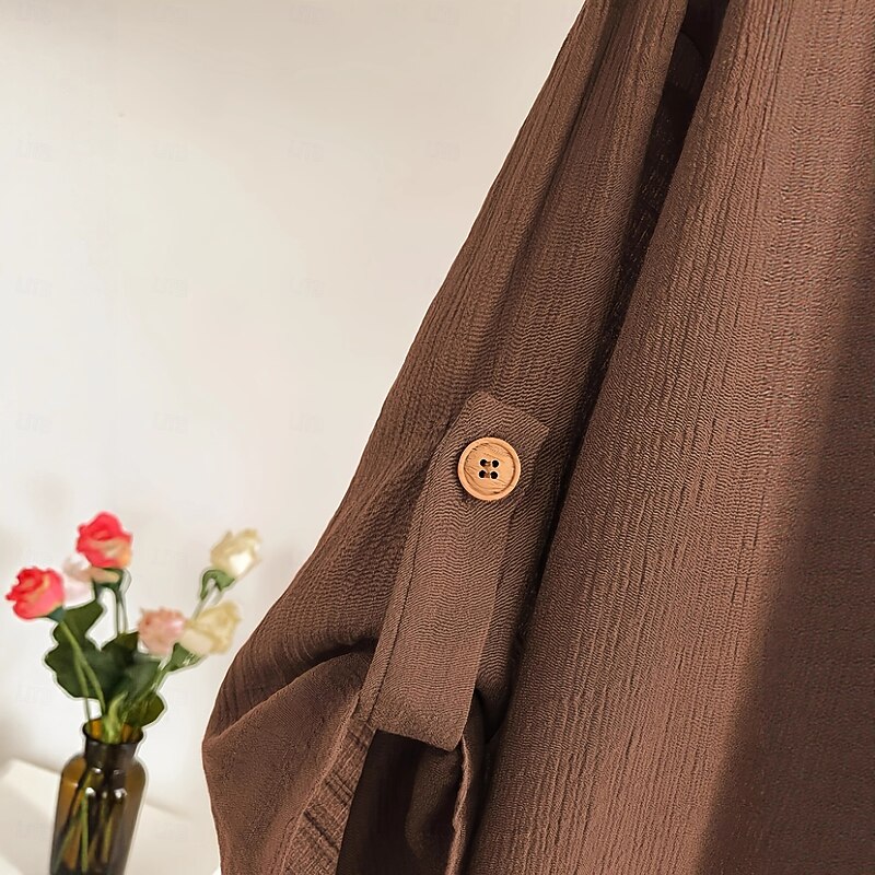 Women's Shacket Comfortable Print Elegant Vintage Fashion Solid Color School Outdoor Vacation Home Cardigan Long Collarless Loose Fit Long Sleeve Outerwear dark brown Black Spring Fall4