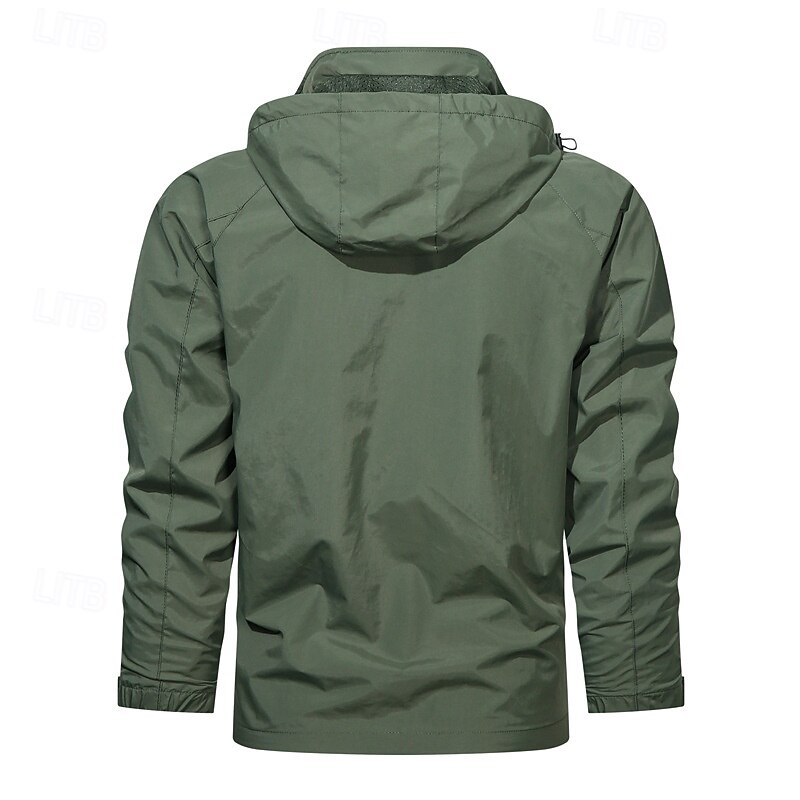 Men's Graphic King Military Jacket Raincoat Shell Jacket Waterproof Lightweight Casual Sports Outdoor Camping & Hiking Embroidered Side Pockets Windbreaker Fall Winter Hooded Long Sleeve khaki Army3