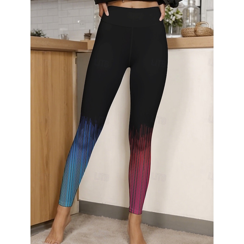 Women's Pants Trousers Leggings Cozy Leggings Streetwear Casual Full Length High Waist Gradient Elastic Waist Print Breathability Comfortable Stretchy Vacation Street Daily Wear Red Blue Summer