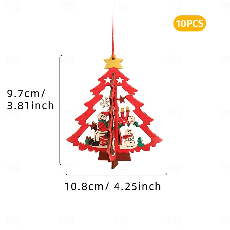 10PCS Christmas Wooden Hanging Ornaments, Creative Cute Colorful 3D Puzzle Decorations with Tree and Snowflake Shapes, Hollow Wooden Xmas Tree Hanging Decor for Home and Holiday Scene Arrangement4