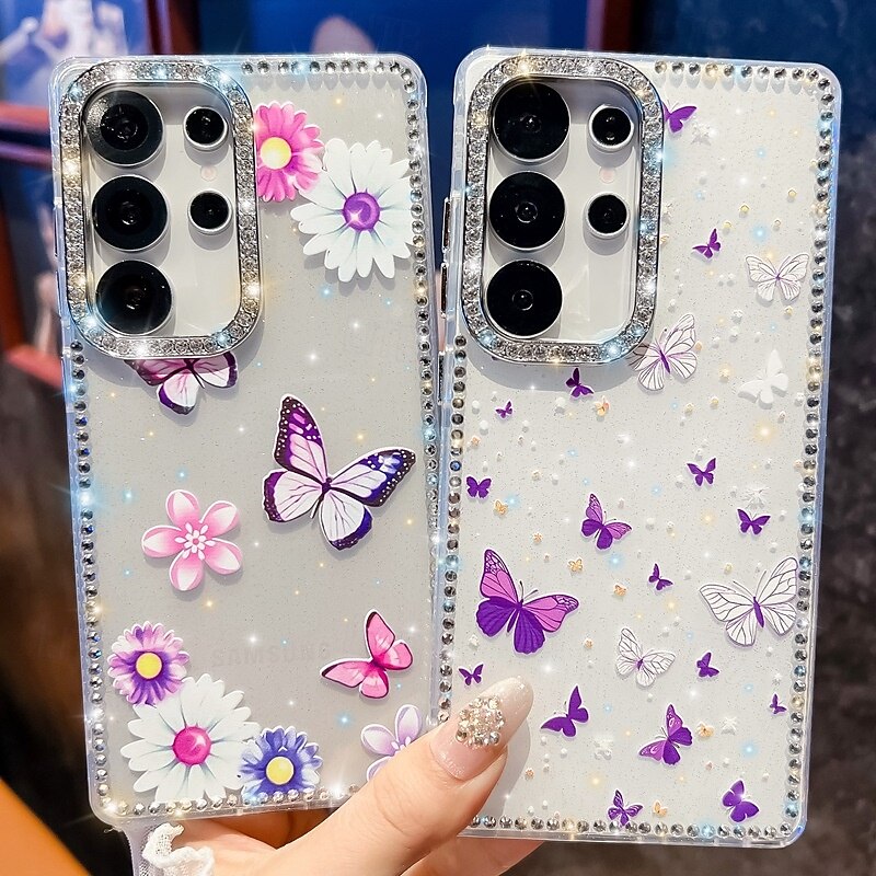 Phone Case For Samsung Galaxy S25 S24 Ultra Plus S24 FE S23 A16 A55 5G A35 5G A15 Back Cover Mirror Kickstand Shockproof Butterfly Silicone2