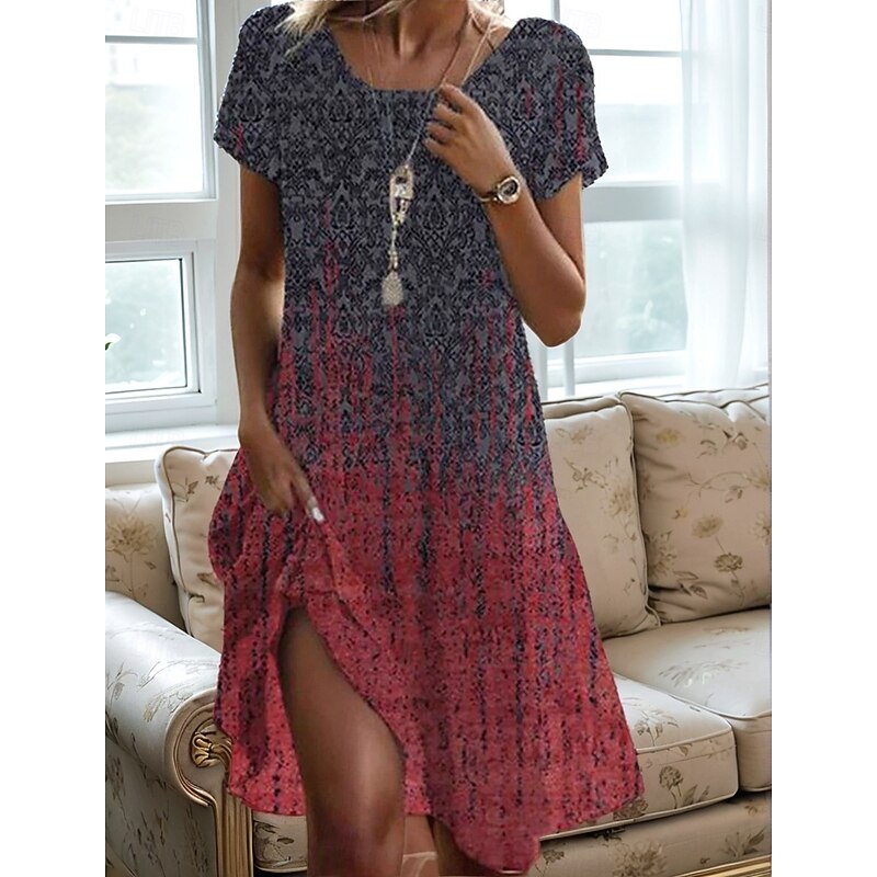 Women's Midi Dress T Shirt Dress Tee Dress A Line Dress Athletic Dress Casual Daily Regular Fit Graphic Short Sleeve Crew Neck Dark Red Red Green3