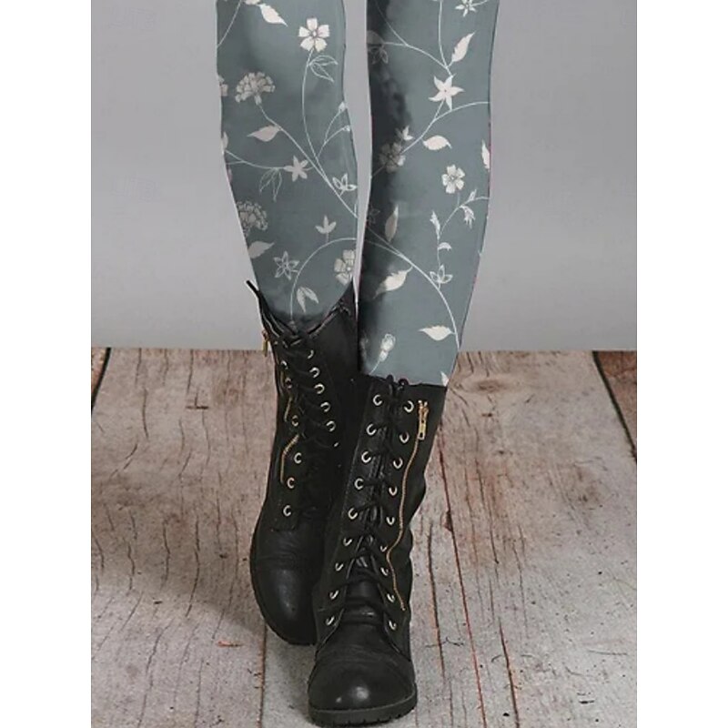 Women's Pants Trousers Leggings Cozy Leggings Streetwear Casual Full Length High Waist Leaf Elastic Waist Print Breathability Comfortable Stretchy Vacation Street Daily Wear Green Summer Spring Fall3