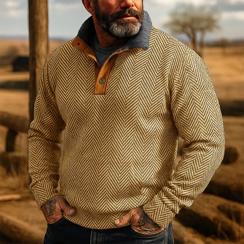 Men's Sweatshirt Pullover Hoodie Sweatshirt Pullover Button Up Hoodie Black Pink Blue Green Khaki Standing Collar Plain Textured Sports & Outdoor Casual Daily Streetwear Cool Sportswear Spring &  Fall4