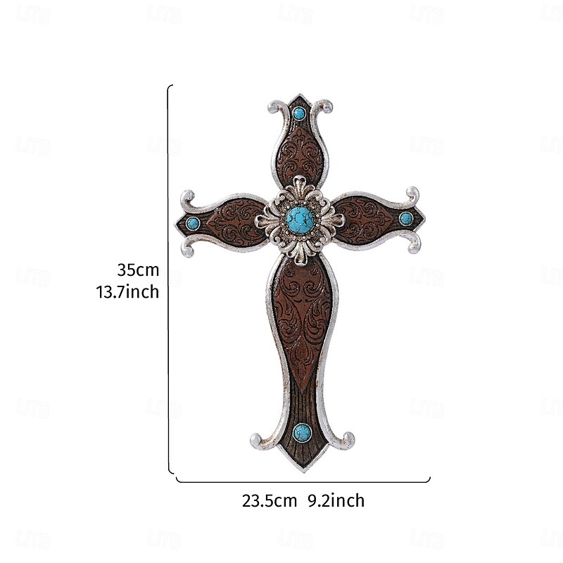 Vintage Resin Cross Wall Decor, Retro Classical Ornamental Hanging Decoration for Home Hotel Bar Restaurant, Religious Wall Art for Background, Festival Party, and Photography Props4