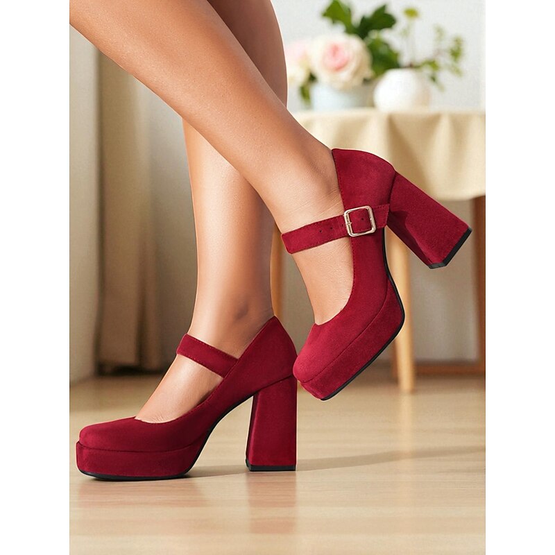 Women's Blue Suede Mary Jane Block Heel Pumps – Platform Round Toe Buckle Strap 1950s Vintage Party Shoes for Weddings, Cocktail, and Evening Outfits2