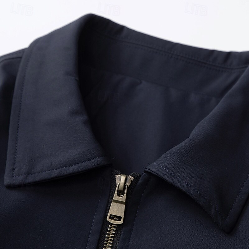 Men's Jacket Casual Jacket Outdoor Vacation Warm Zipper Pocket Fall Winter Plain Fashion Streetwear Standing Collar Regular Black Dark Blue Jacket4