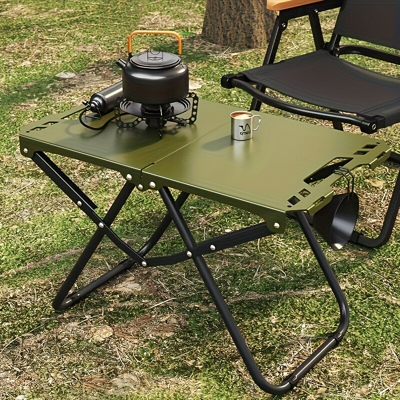Portable Folding Camping Table - Lightweight Carbon Steel Foldable BBQ Grill with 4 Legs, 300lb Weight Capacity & Compact Design for Outdoor Camping, Picnics, Tailgating, Camping Table Foldable